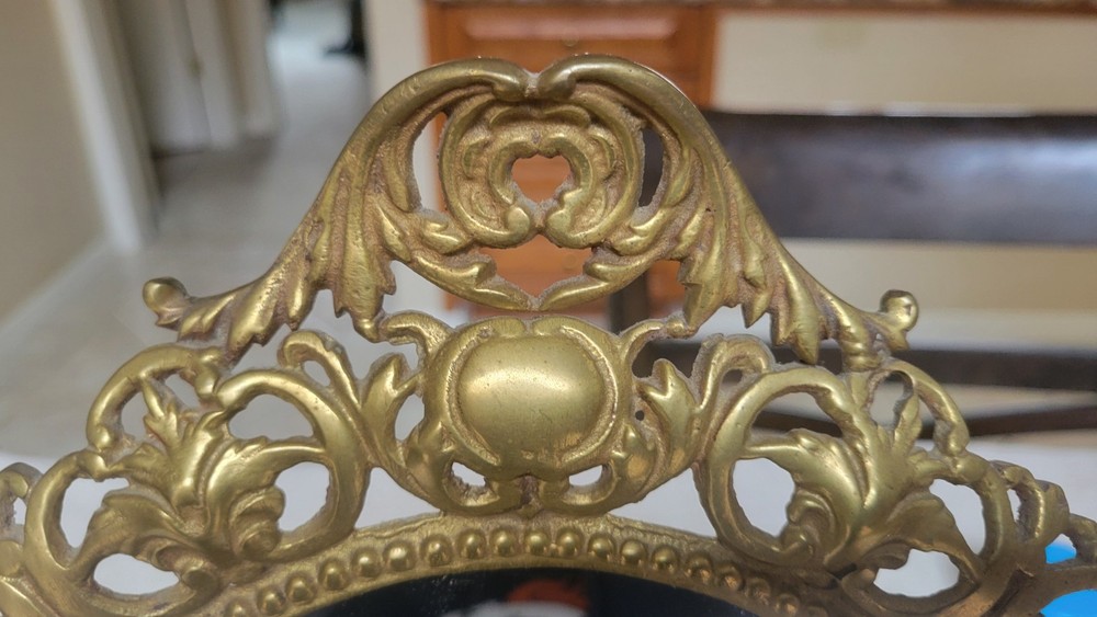 Vintage Ornate Brass Rococo Free Standing Vanity Mirror