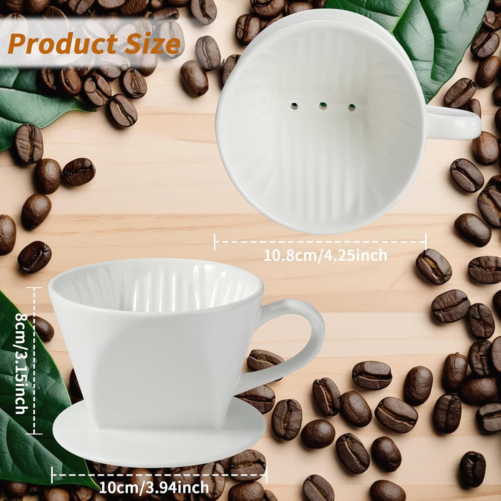 Ceramic Pour Over Coffee Maker Dripper with 3 Holes Flat Bottom