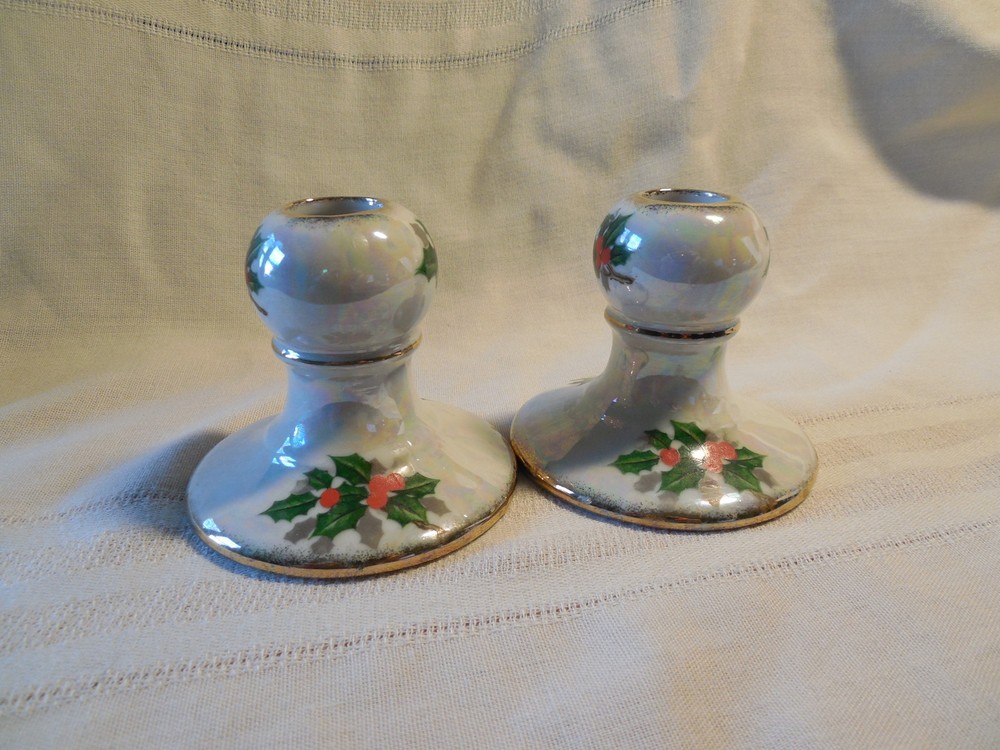 Ucagco lusterware holly candle holders Japan