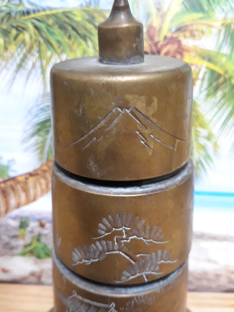 Solid Brass Asian Stacked Three Tier Bell with Chicken Finial