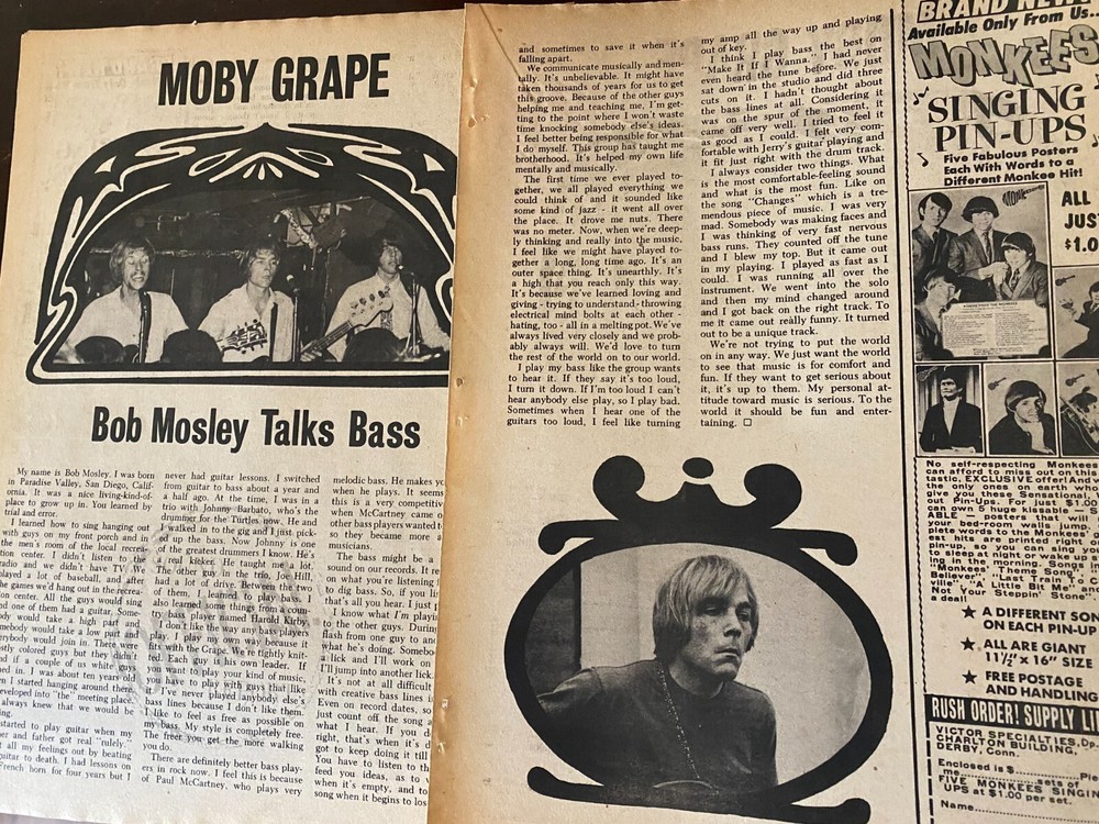 Moby Grape, Bob Mosley, Two Page Vintage Clipping, hp