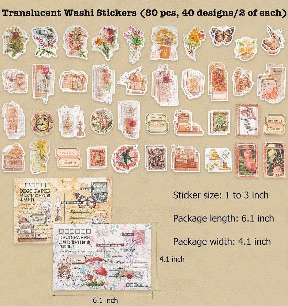 Knaid 200 Piece Vintage Ephemera Bundle - Paper & Sticker Kit 200, Assorted
