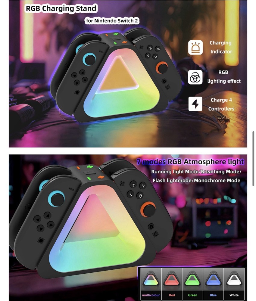 Controller Charging Stand 7 RGB light modes Changing Colors for Switch
