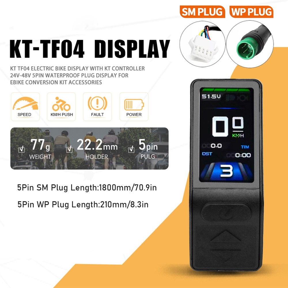 Ebike 24V/36V/48V KT-TF04 Colour Screen Display Power Speed Meter Control Panel