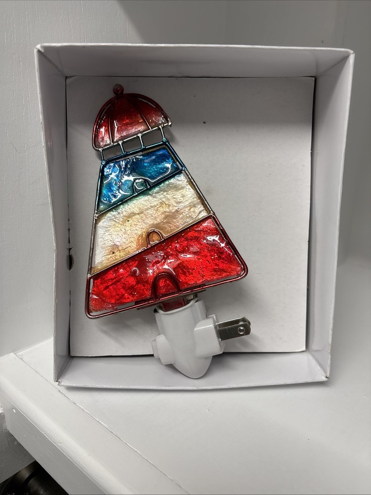 Stained Glass Lighthouse Plug in Night Light on/off switch