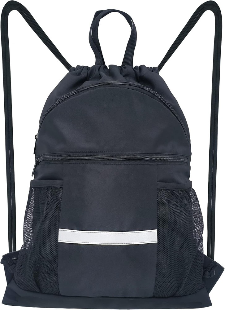 Drawstring Backpack Sports Gym Bag with Black（with Shoe Compartment)