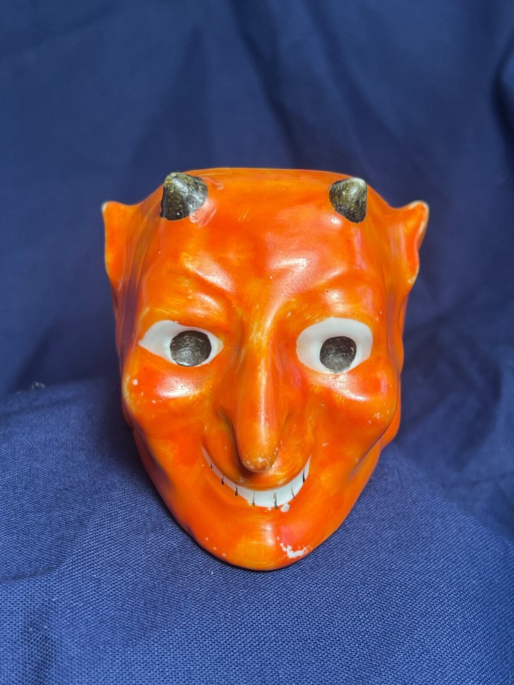 Vtg Devil Matchstick Holder Satan Lucifer Painted Ceramic Fireplace Match Safe