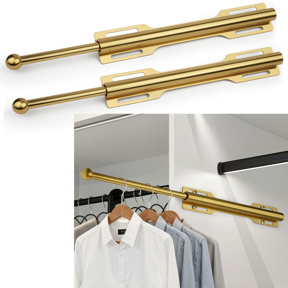 LOMILD Pull-out Valet Rod for Closet 2 Pack, Brushed 2 #1 Gold