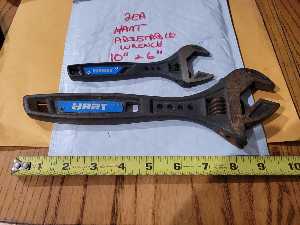 2 EA  HART  10" & 6"  ADJUSTABLE WRENCHES - GREAT BUY  GREAT SHAPE