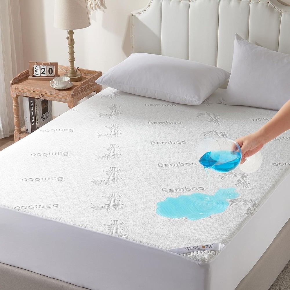 King Size Waterproof Mattress Protector - Soft Bamboo Viscose, Machine Washable