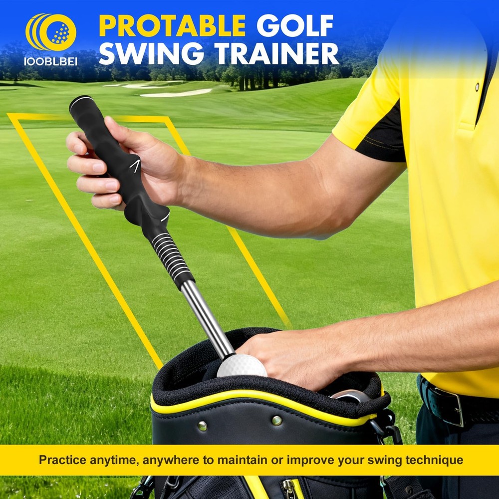 Retractable Golf Swing Trainer, Golf Training Aid & Golf Grip Trainer for Rig...