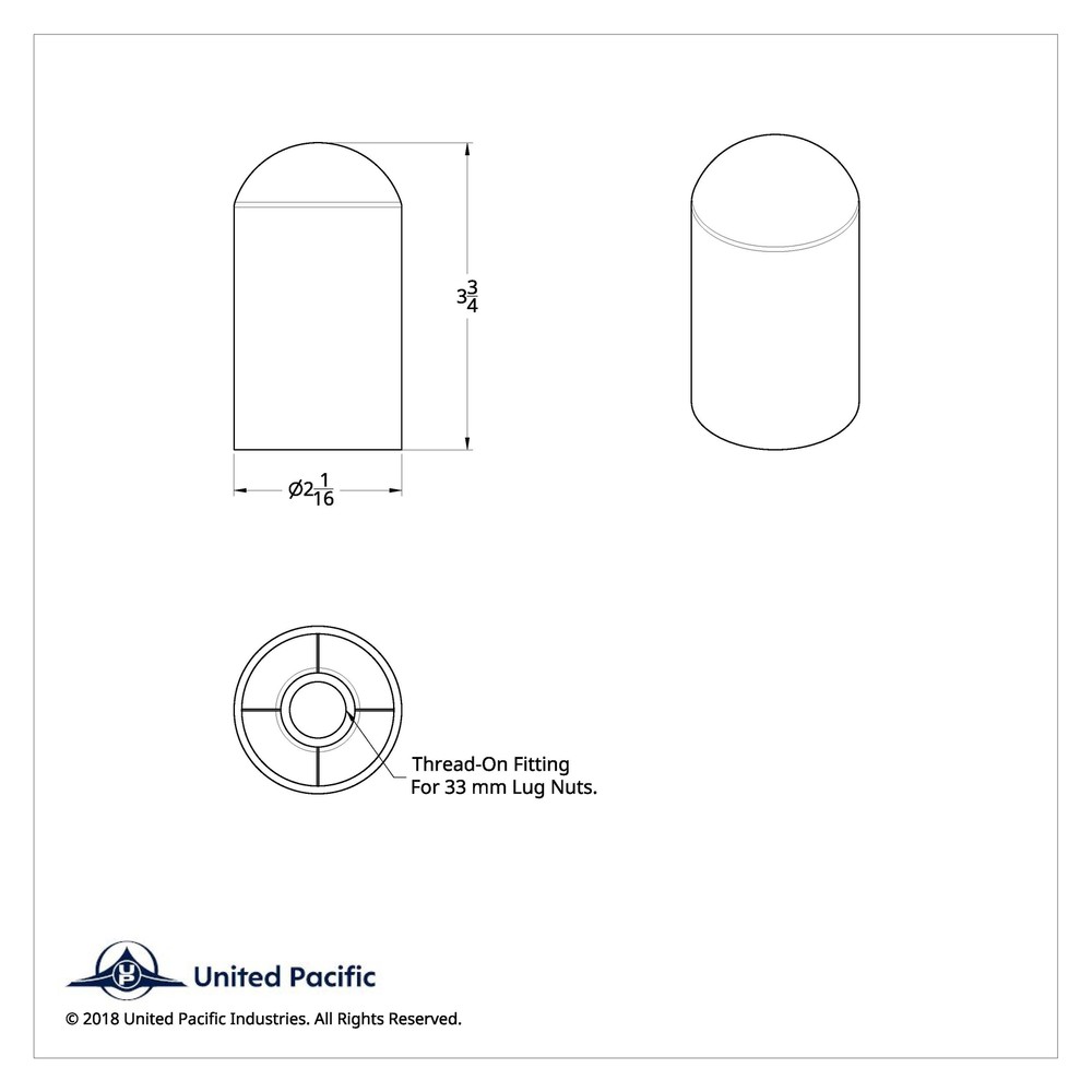 33mm X 3-3/4" H Chrome Plastic Dome Nut Cover - Thread-On - 60 Pack