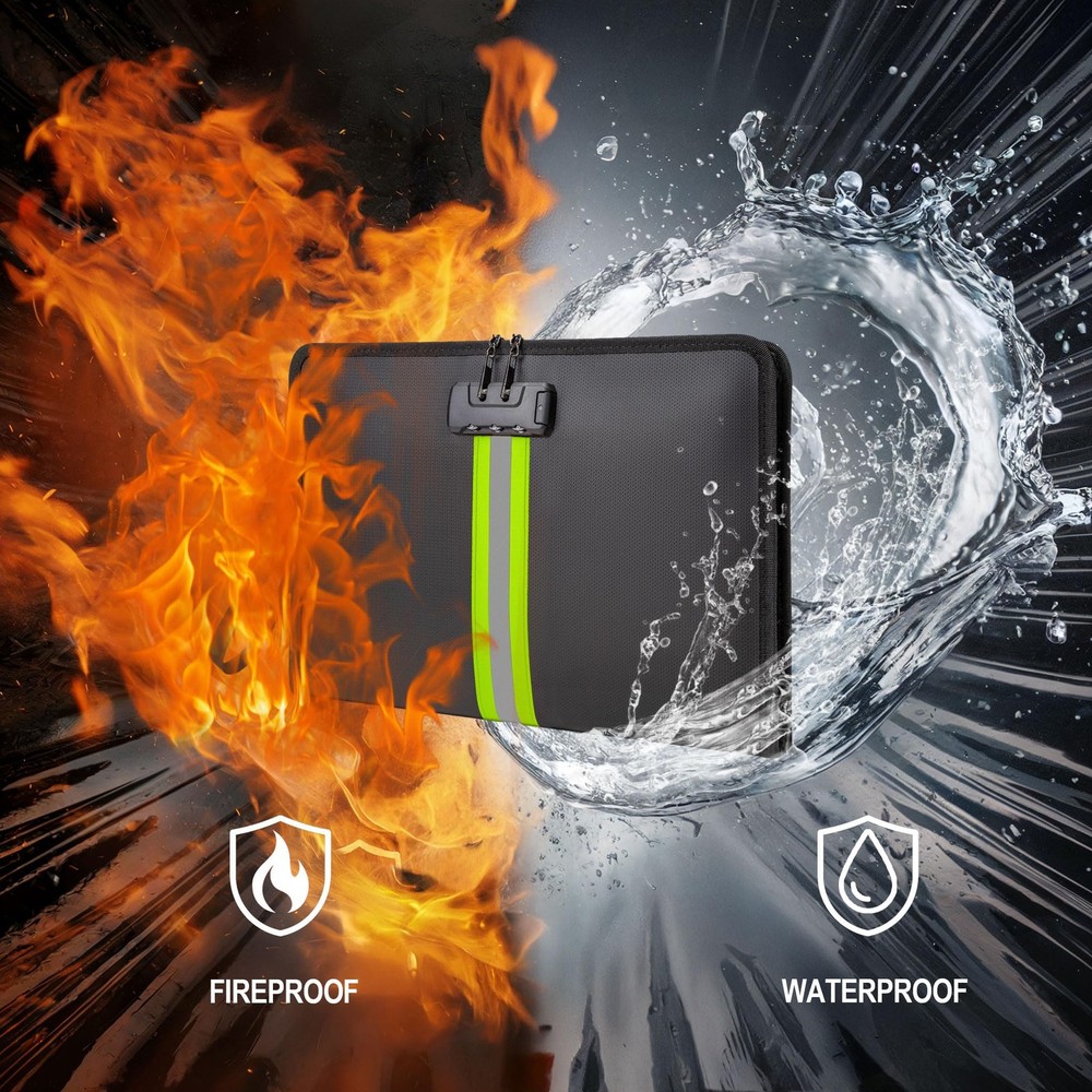 Fireproof Document Bag with Lock, NonItchy Silicone Coated Fire Resistant Mon...