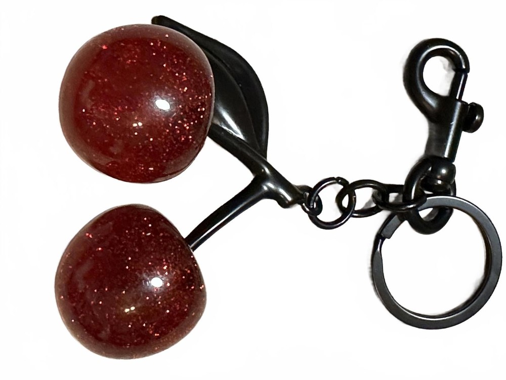 Cherry Shaped Glitter Keychain with Black Hardware Clip