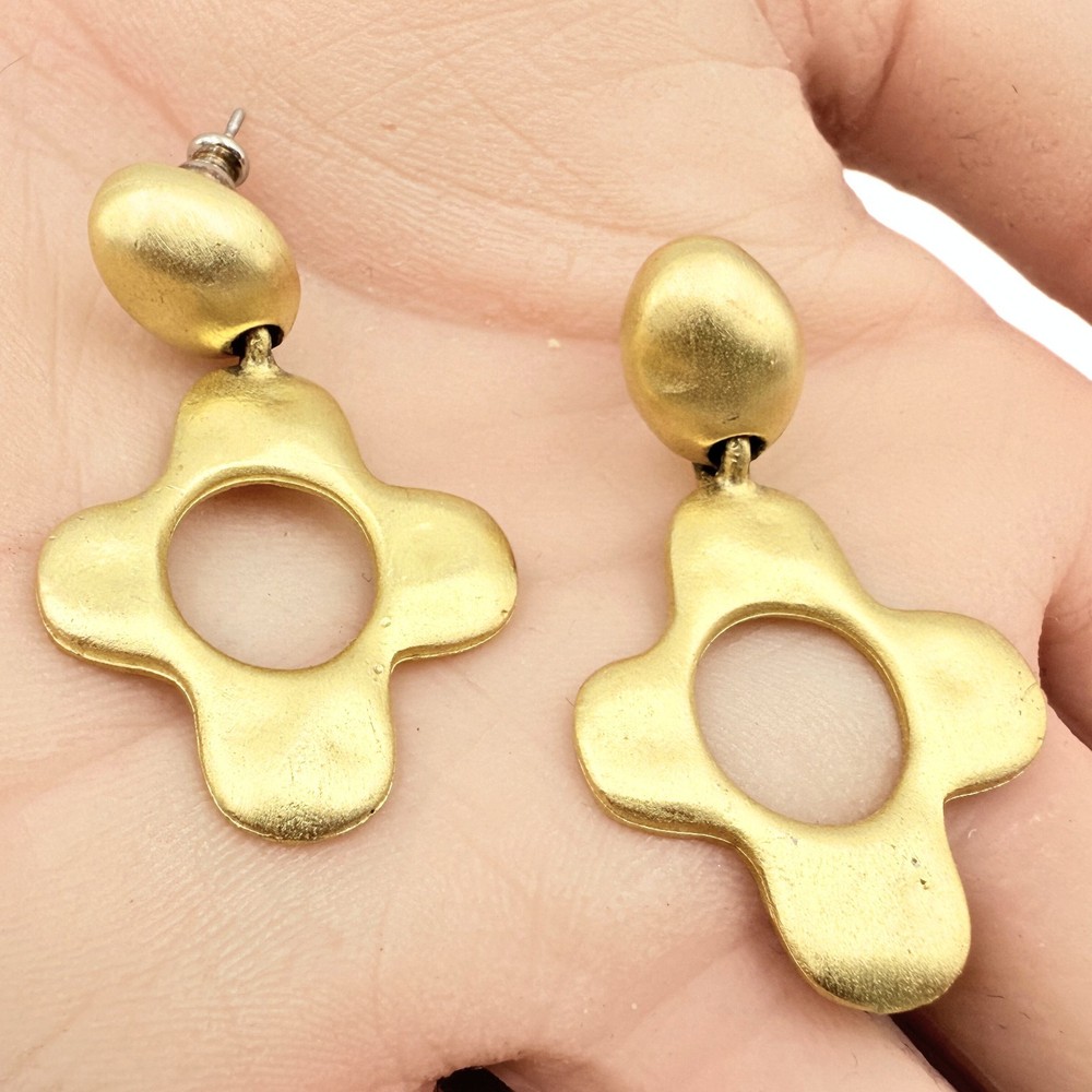Stunning Matte Gold Plated Cut Out MCM Dangle Post Earrings