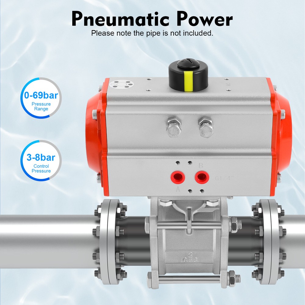 2" Pneumatic Air Actuated Ball Valve Stainless Single Acting Spring Return DN50