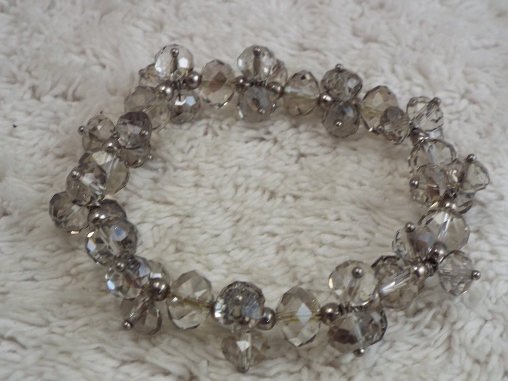 Clear Smoke Crystal Bead Stretch Bracelet (A69)
