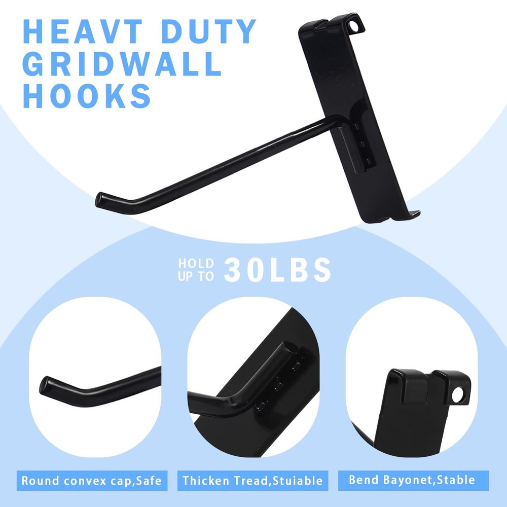32 PCS Gridwall Hooks 4 Inch Heavy Duty Black Display Hooks For Wall Panel