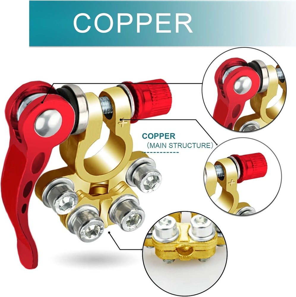 2 Battery Terminal Connectors Quick Release Disconnect for SAE/JIS Type A Copper