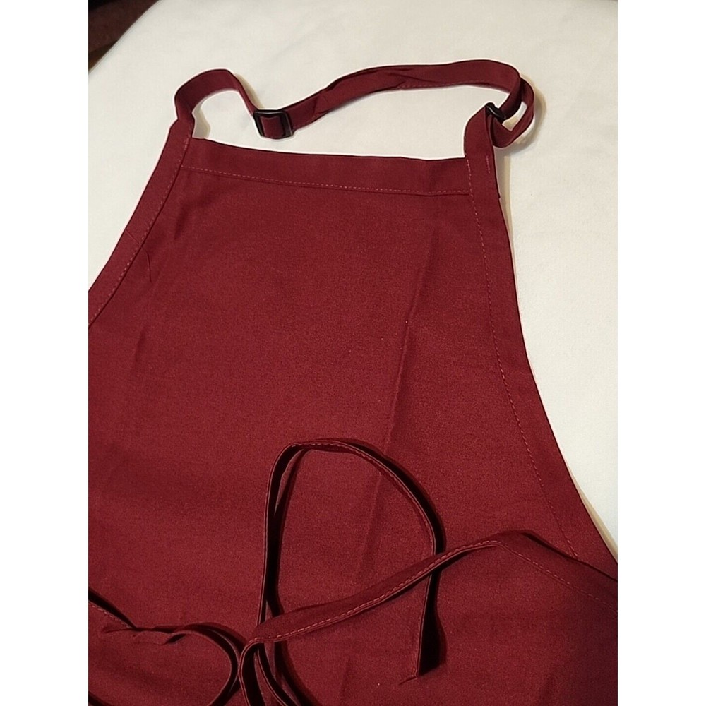 Fame Fabrics 2 Patch Pocket Bib Apron Burgundy Adjustable Neck Strap