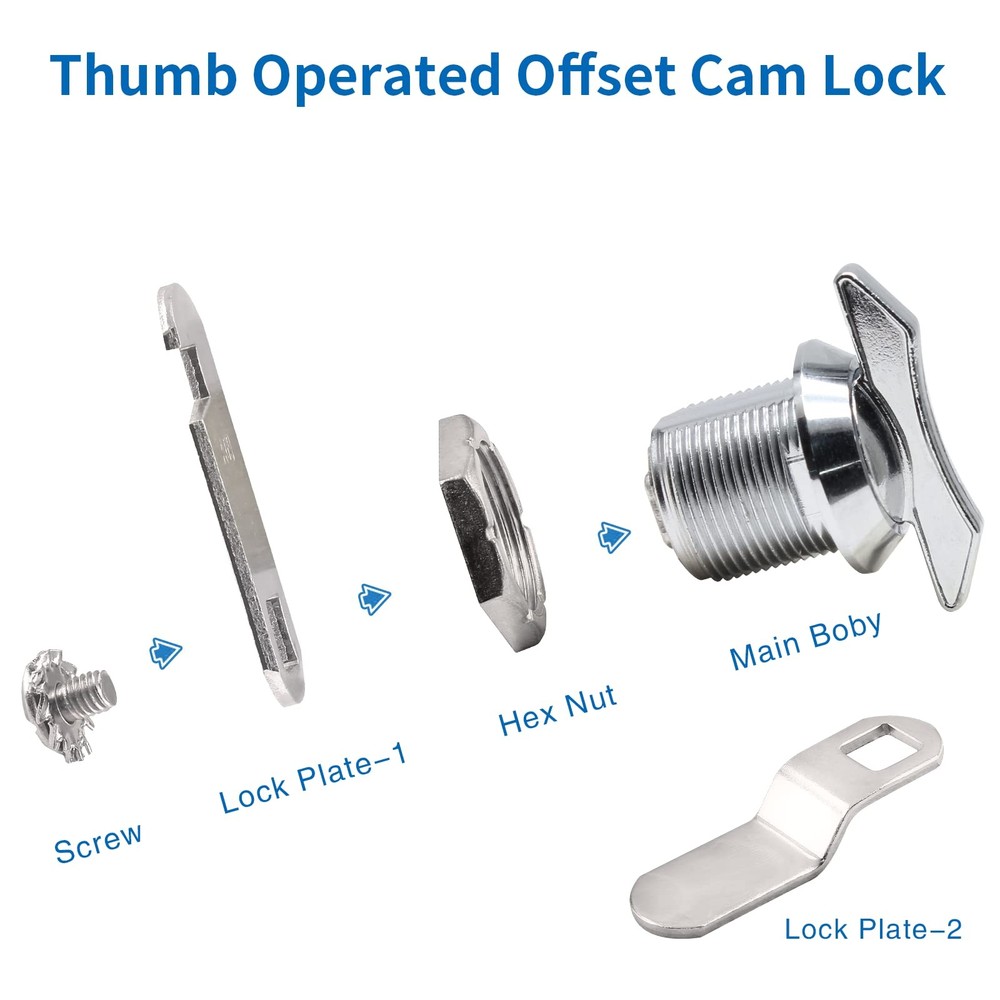 2PCS 5/8in Thumb Offset Cam Lock Chrome Keyless
