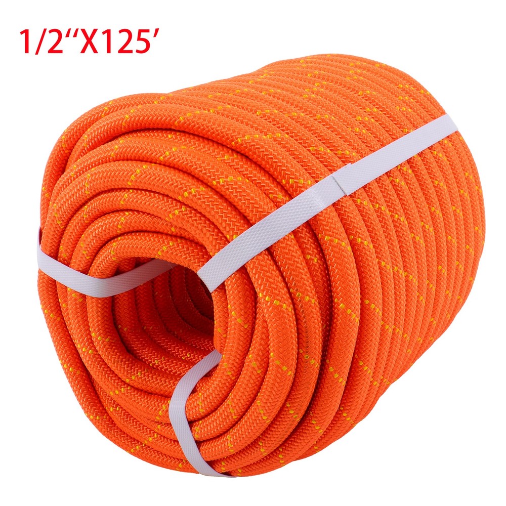 1/2" 125ft Double Braid Rope Abrasion Resistant 8400lbs Breaking Strength Orange