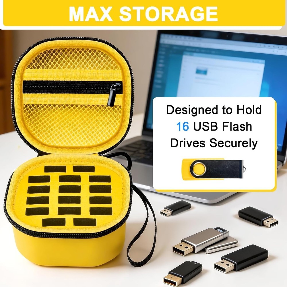 Professional USB Organizer - 16 Slot Hard Shell Case with Secure Storage Pocket