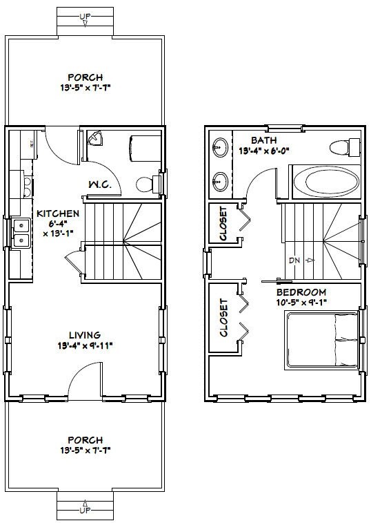 14x24 Tiny House -- 597 sq ft -- PDF FloorPlan -- Model 2