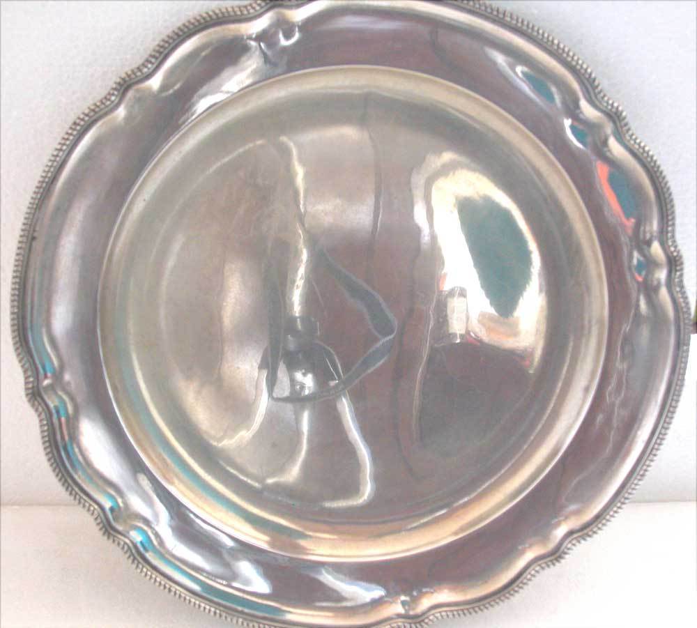 AUSTRO HUNGARIAN ANTIQUE FINE SOLID SILVER ROUND CURVED PLATTER OR TRAY