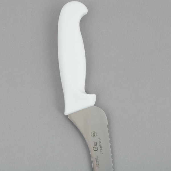Choice 9" White Offset Serrated Edge Bread Knife, NSF Listed
