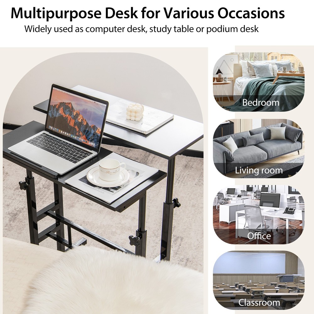 Costwy Mobile Stand up Desk Adjustable Computer Desk Tilting Workstation Black