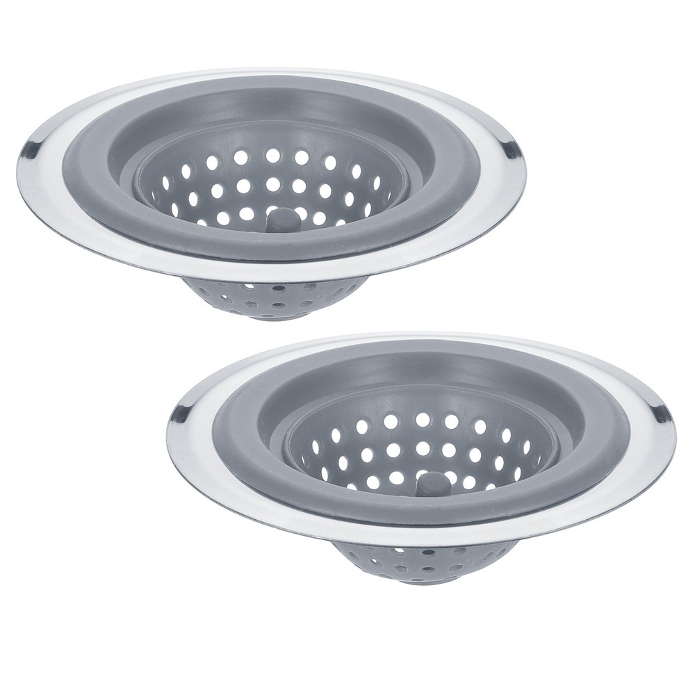 2Pcs Silicone Sink Strainer Kitchen Sink Drain Strainer Stopper 4.4" Grey