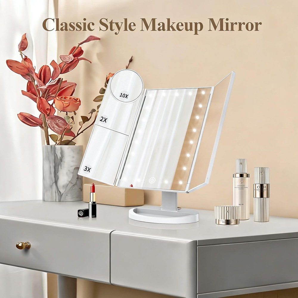 Makeup Mirror, Vanity Mirror with Lights, 2X/3X/10X Magnification, Touch Cont...