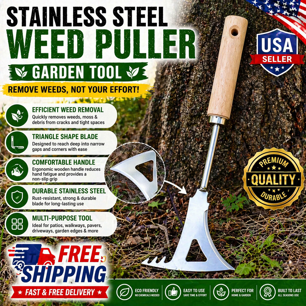 Manual Stainless Steel Triangle Weed Puller Tool Garden Lawn Remover***