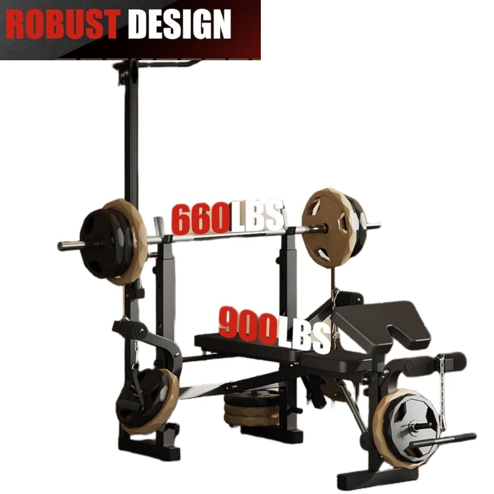 Foldable Olympic Weight Bench Set Bench Press Rack w/ Leg Developer LAT Pulldown