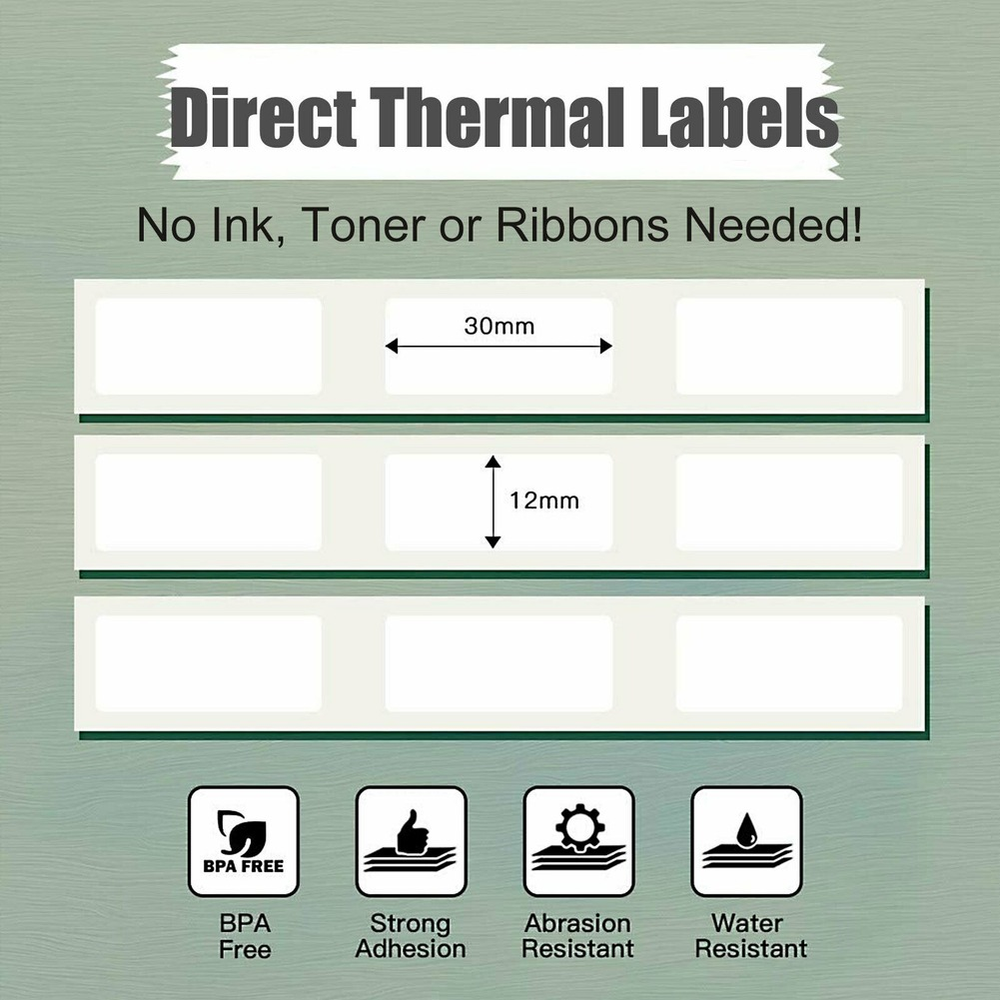 3 Rolls/box 30*12mm Label Paper for WP9510 Label Maker Thermal Pocket Printer