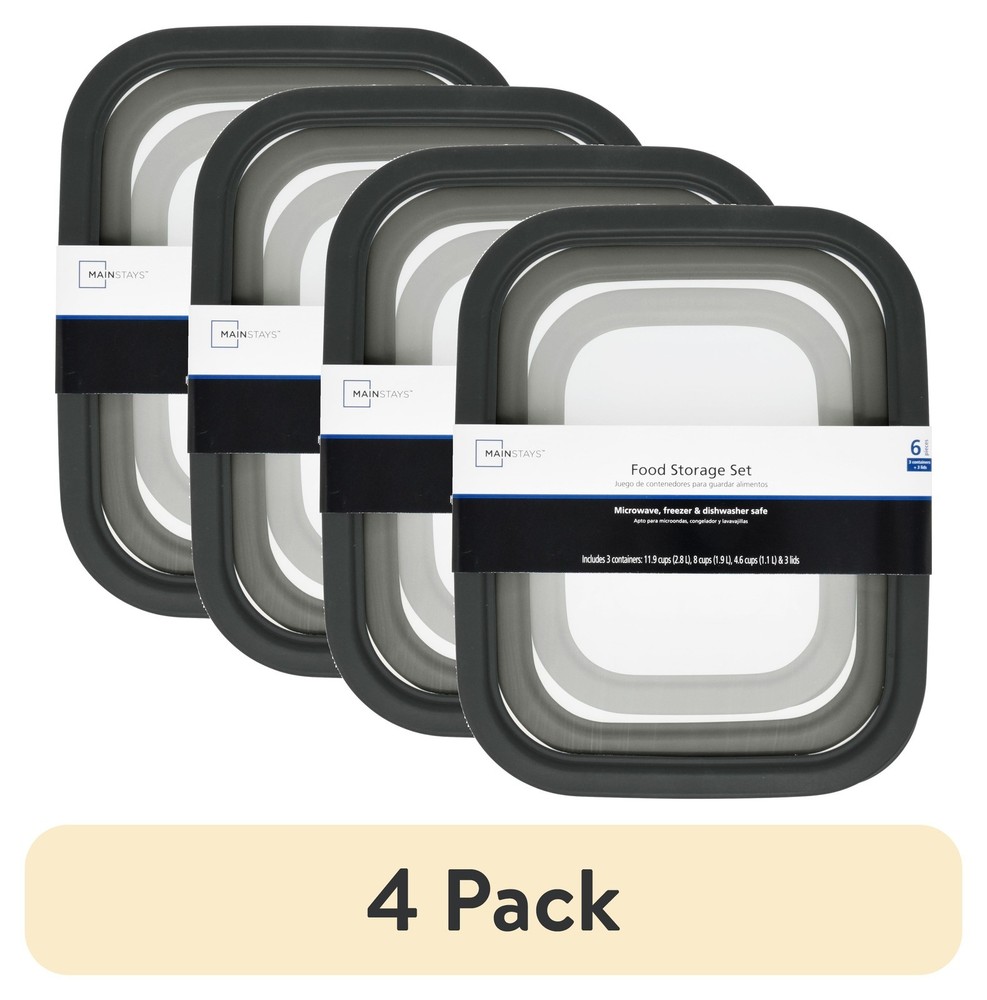 4 pack Durable 6 Piece Plastic Food Storage Container Set Mulit Size Pack Well