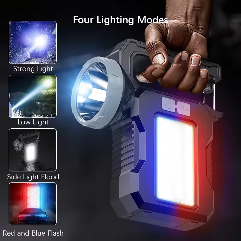 Solar Rechargeable Flashlight COB Work Light Lantern Camping Outdoor