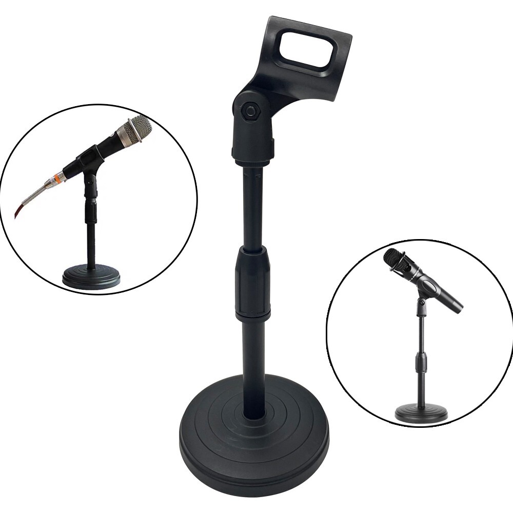Adjustable Desktop Microphone Lifting Stand Mini Round Base with Mic Clip