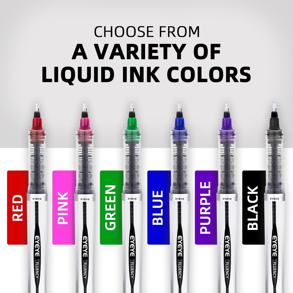 EYEYE Liquid Ink Rollerball Pen 0.7mm, 6 Assorted Colors Medium Multicolor