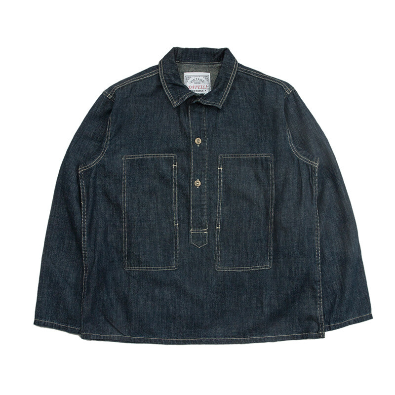 Men Vintage Spring Summer Blue Denim Work Uniforms Loose Pullover Shirts Jacket