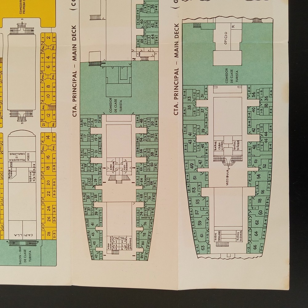 MS COVADONGA MS GUADALUPE Spanish Line Cruise Brochure Deck Plan 1959