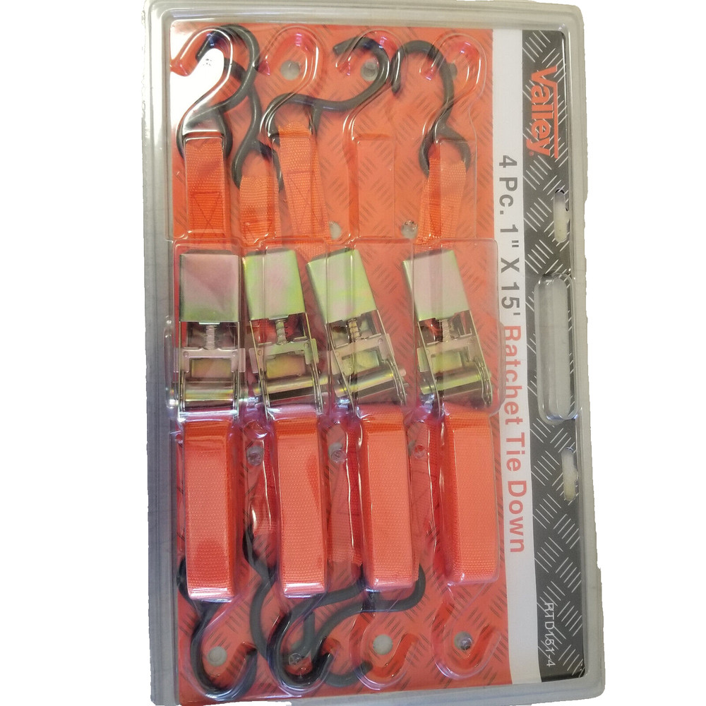 4Pc 1'' by 15' Ratchet Tie Down