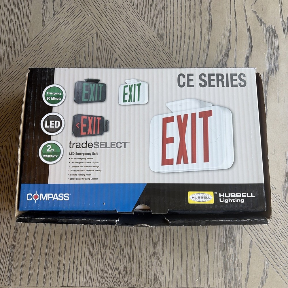 LED Emergency EXIT Sign White, Hubbell Lighting, Compass CE Series CAG