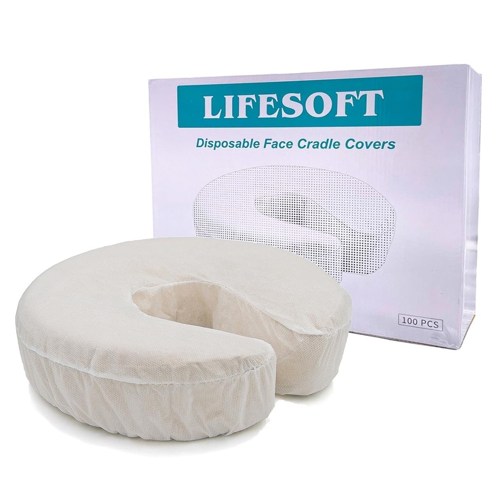 LIFESOFT Disposable Fitted Face Cradle Covers Silky Massage Headrest Covers Box