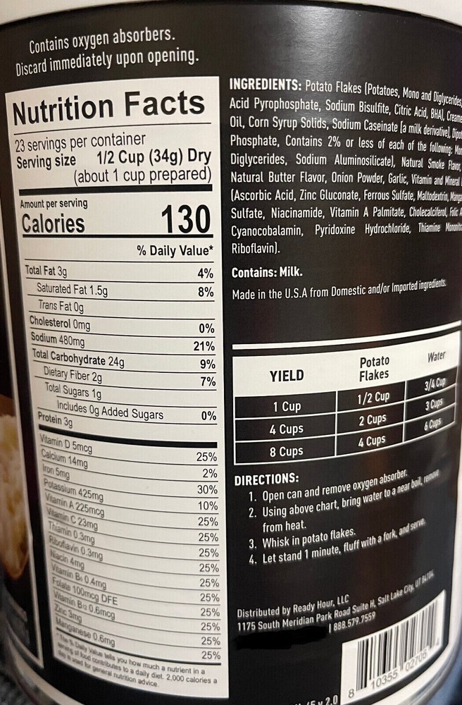 6 Pack Essentials Mashed Potatoes Large #10 Cans Emergency Long Term 25 Years