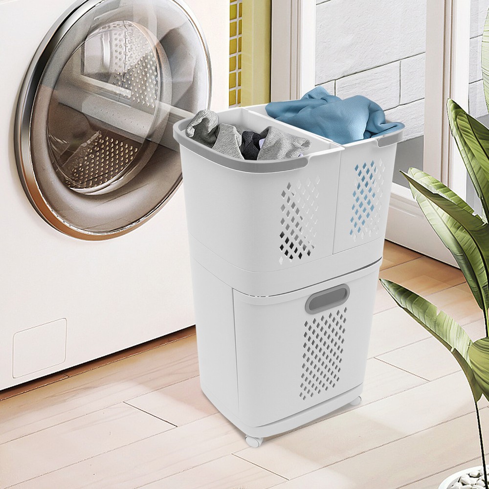 Laundry Basket Movable Hand-Held Bathroom Clothes Storage Basket with Wheels