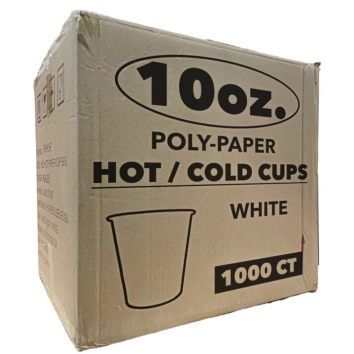 10 oz Poly Paper Disposable Drinking Cups 1000 count 1 Case Hot/Cold White Cups