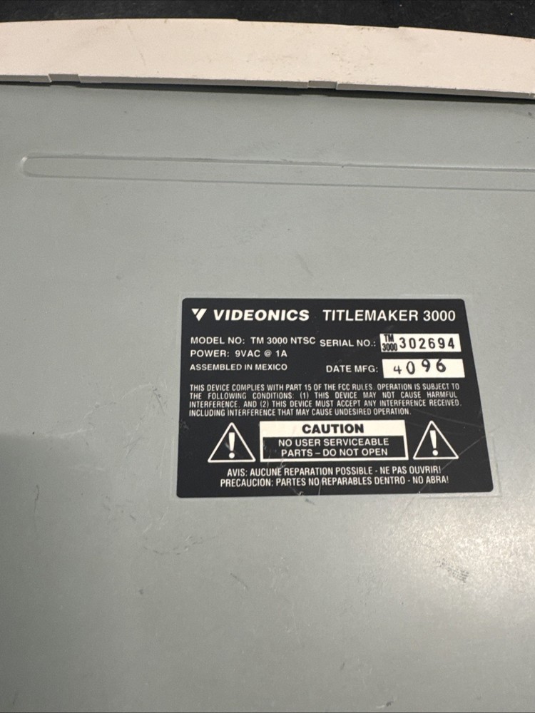VIDEONICS, TM3000NTSC, VIDEO TITLEMAKER 3000