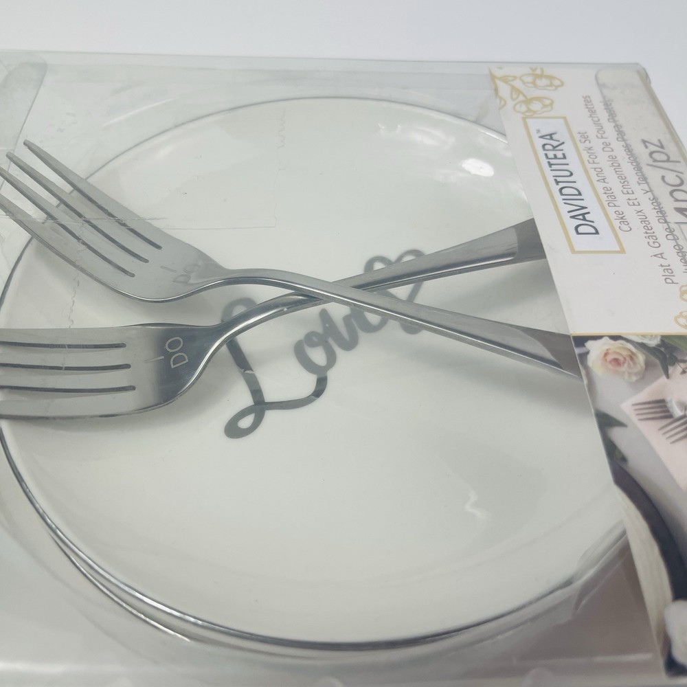David Tutera Wedding Bride Groom Cake Plate Fork Set 4 PC
